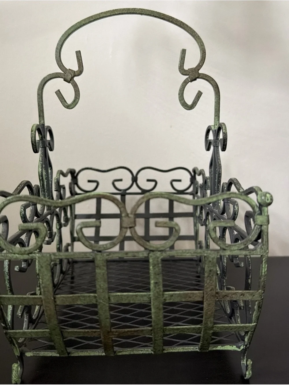 Metal-Wrought Iron Green Basket- French Country Style / Cottagecore/ Farmhouse
